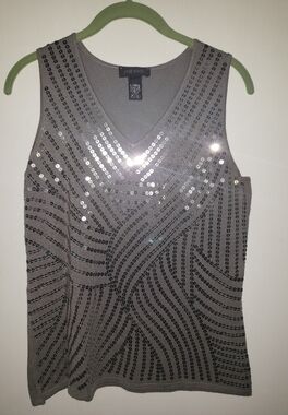 Chit-Chat Gray V-Neck Sequin Sweater Knit Tank Xs/S Nwot